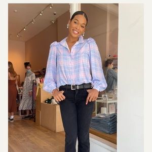 Selkie Cindy Plaid Victorian Tux Blouse Size Large